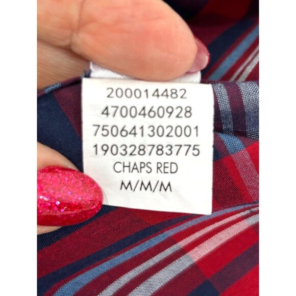 Chaps Men’s Easy Care Button Down Shirt Vtg M Red Blue Bold Plaid Long Sleeve - Picture 11 of 11